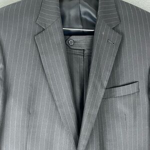 Jos A Bank 2 Piece Suit 43L 36x29 Wool Silk Black Pinstripe Suit 2Button